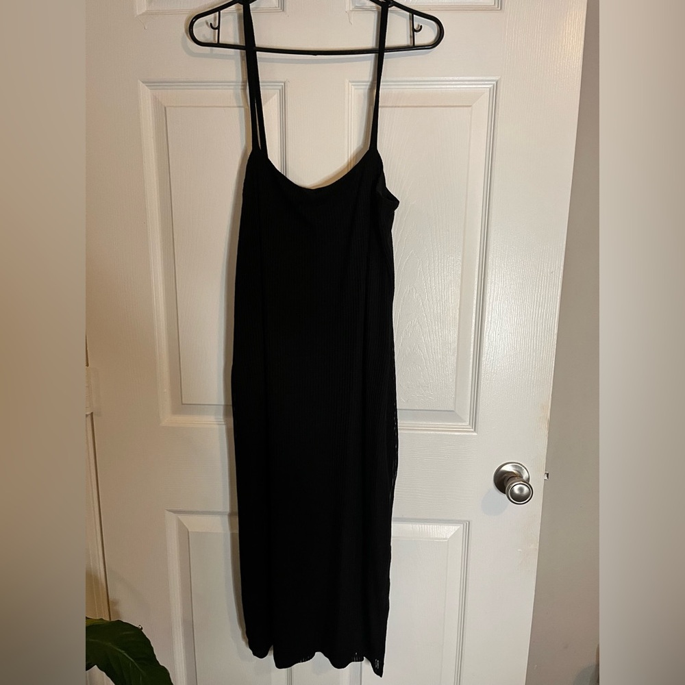Express Black Sleeveless Spaghetti Strap Ribbed Slip Dress